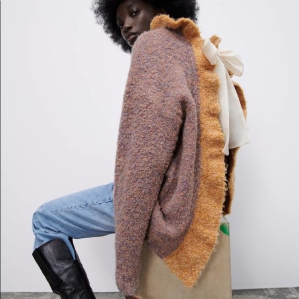 NWT ZARA OVERSIZE KNIT SWEATER WITH BOW MULTICOLORED M